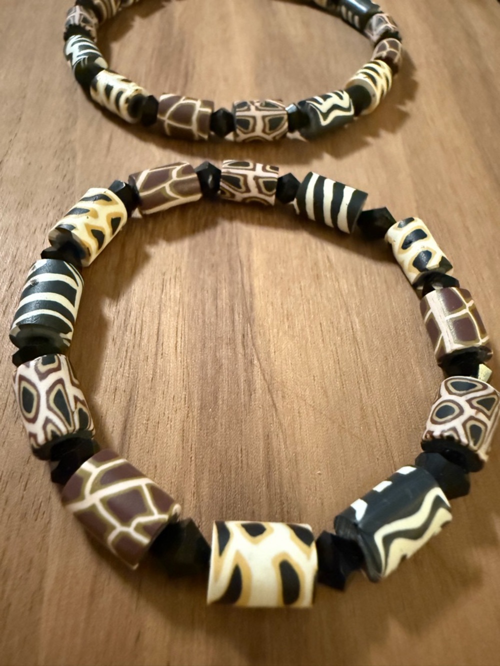Handcrafted Brown & Cream Safari Bead Stretch Bracelet and Anklet